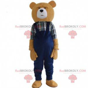 Mascotte de nounours en salopette, costume d'ours en peluche -