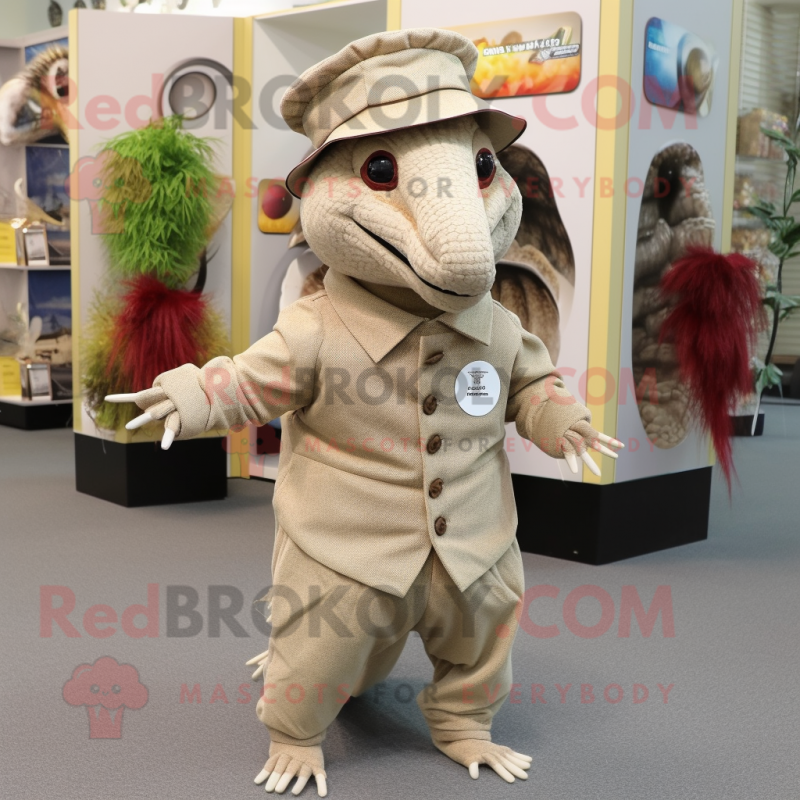 Beige Armadillo mascot costume character dressed with a Dress Pants and Hats Beige Armadillo mascot costume character dressed with a Dress Pants and Hats