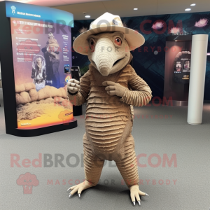 Beige Armadillo mascot costume character dressed with a Dress Pants and Hats