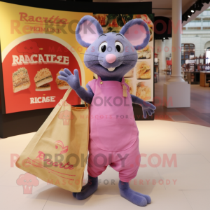 Pink Ratatouille mascot costume character dressed with a Flare Jeans and Tote bags