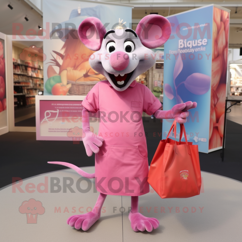 Pink Ratatouille mascot costume character dressed with a Flare Jeans and Tote bags Pink Ratatouille mascot costume character dressed with a Flare Jeans and Tote bags