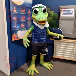 Navy Lizard mascot costume character dressed with a Board Shorts and Watches