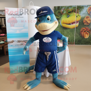 Navy Lizard mascot costume character dressed with a Board Shorts and Watches