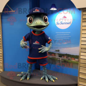 Navy Lizard mascot costume character dressed with a Board Shorts and Watches