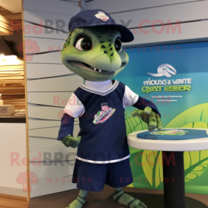 Navy Lizard mascot costume character dressed with a Board Shorts and Watches