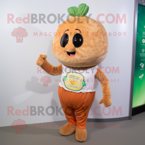 Rust Turnip mascot costume character dressed with a Romper and Bracelet watches