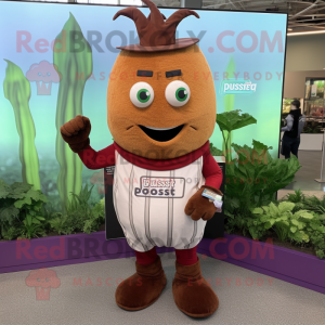 Rust Turnip mascot costume character dressed with a Romper and Bracelet watches