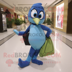 Olive Blue Jay mascot costume character dressed with a Yoga Pants and Handbags