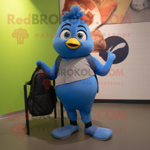 Olive Blue Jay mascot costume character dressed with a Yoga Pants and Handbags