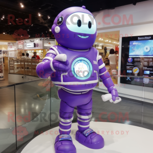 Purple Astronaut mascot costume character dressed with a One-Piece Swimsuit and Digital watches