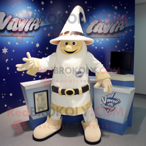 Cream Wizard mascot costume character dressed with a Capri Pants and Hat pins