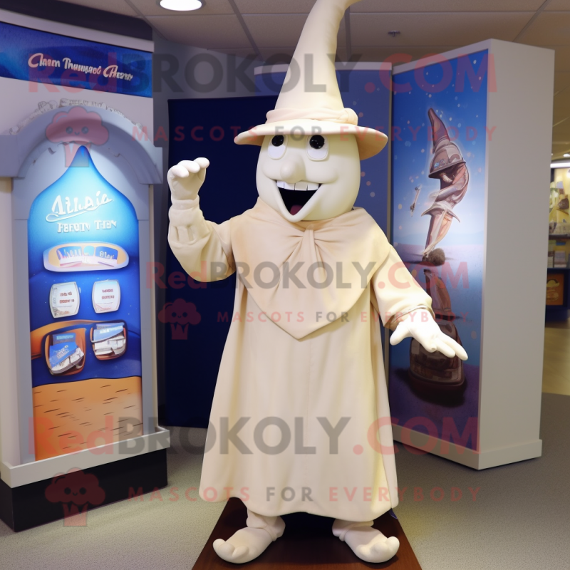 Cream Wizard mascot costume character dressed with a Capri Pants and Hat pins Cream Wizard mascot costume character dressed with a Capri Pants and Hat pins