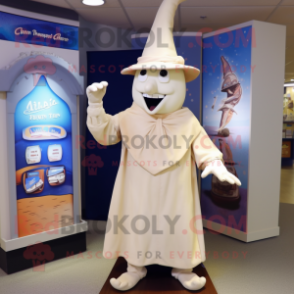 Cream Wizard mascot costume character dressed with a Capri Pants and Hat pins