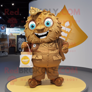 Brown Fish And Chips mascot costume character dressed with a Romper and Handbags