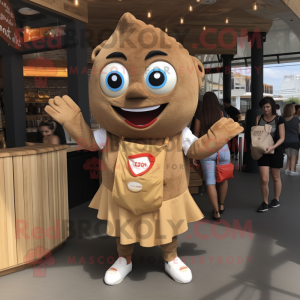 Brown Fish And Chips mascot costume character dressed with a Romper and Handbags