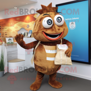 Brown Fish And Chips mascot costume character dressed with a Romper and Handbags