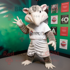 White Armadillo mascot costume character dressed with a V-Neck Tee and Ties