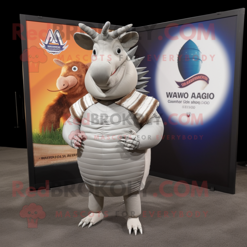 White Armadillo mascot costume character dressed with a V-Neck Tee and Ties