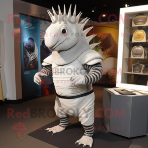 White Armadillo mascot costume character dressed with a V-Neck Tee and Ties