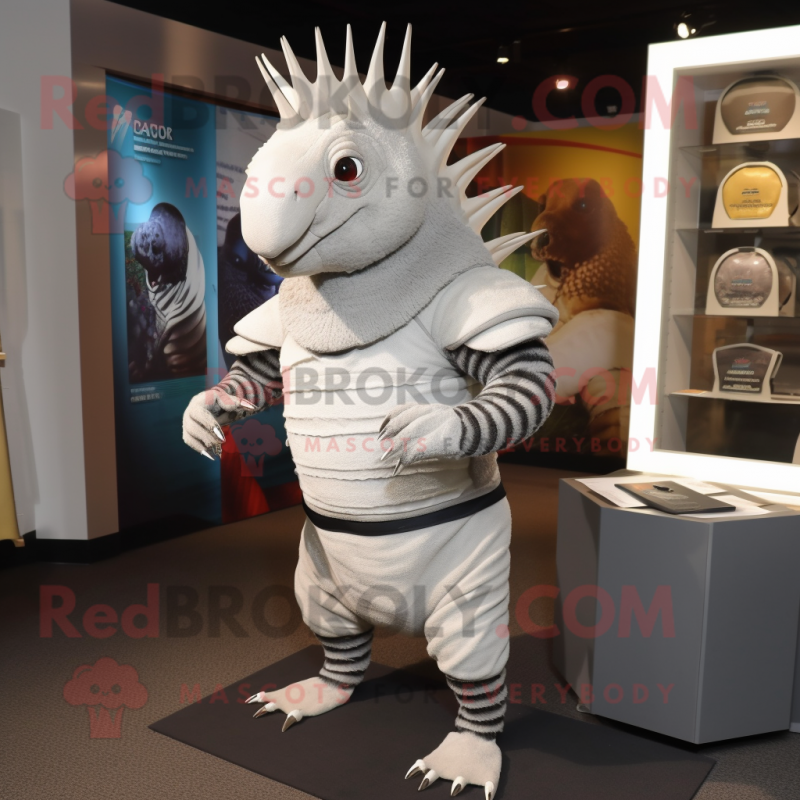 White Armadillo mascot costume character dressed with a V-Neck Tee and Ties White Armadillo mascot costume character dressed with a V-Neck Tee and Ties
