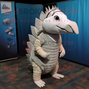 White Armadillo mascot costume character dressed with a V-Neck Tee and Ties