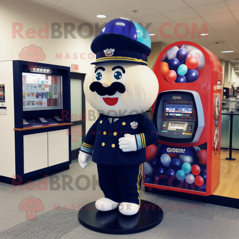 Navy Gumball Machine mascot costume character dressed with a Trousers and Ties Navy Gumball Machine mascot costume character dressed with a Trousers and Ties