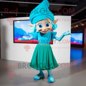 Cyan Elf maskot-dräkt...