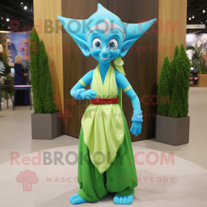 Cyan Elf maskot kostume...