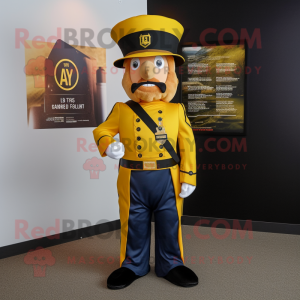 Gold Civil War Soldier mascot costume character dressed with a Dress Shirt and Caps