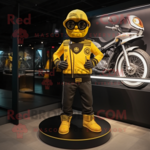 Yellow Hourglass mascot costume character dressed with a Biker Jacket and Bracelets