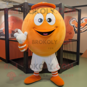 Orange Pumpkin mascot costume character dressed with a Baseball Tee and Cummerbunds