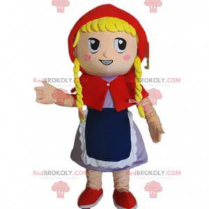 Mascotte du petit chaperon rouge, costume de fillette blonde -