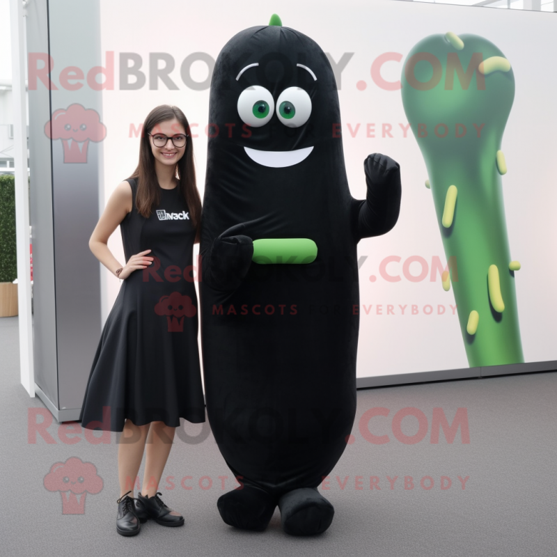 Black Zucchini mascot costume character dressed with a Sheath Dress and Ties