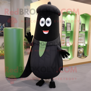 Black Zucchini mascot costume character dressed with a Sheath Dress and Ties