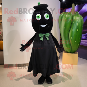 Black Zucchini mascot costume character dressed with a Sheath Dress and Ties