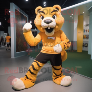 nan Saber-Toothed Tiger mascot costume character dressed with a Yoga Pants and Shoe laces