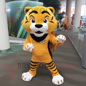 nan Saber-Toothed Tiger mascot costume character dressed with a Yoga Pants and Shoe laces