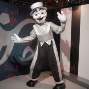 Silver Mime mascot costume character dressed with a Vest and Belts