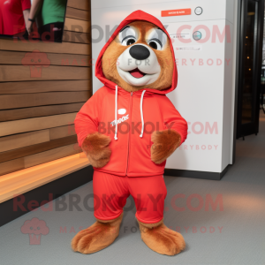 Red Marmot mascot costume character dressed with a Cover-up and Shoe laces