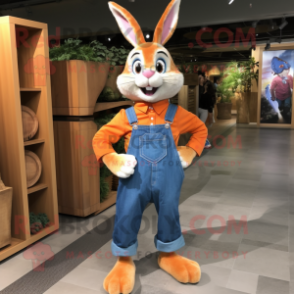 Orange Rabbit mascot costume character dressed with a Chambray Shirt and Shoe clips