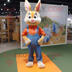 Orange Rabbit mascot costume character dressed with a Chambray Shirt and Shoe clips