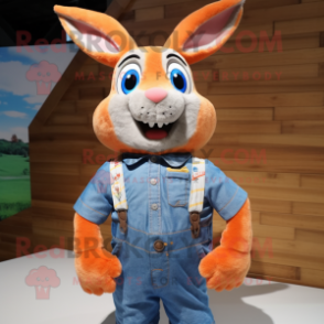 Orange Rabbit mascot costume character dressed with a Chambray Shirt and Shoe clips