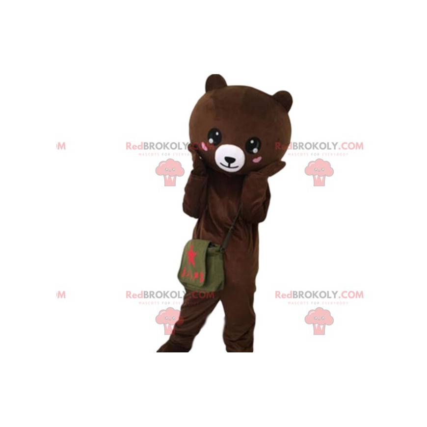 Mascota del oso con corazones en las mejillas, disfraz de oso