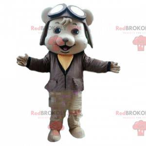 Mascote de cachorro em traje de piloto, traje de piloto de