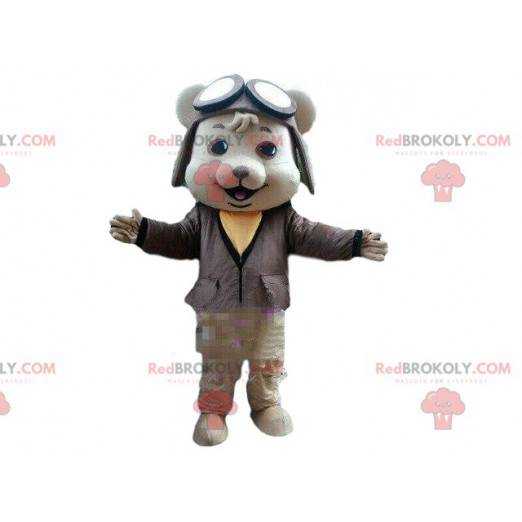Dog mascot in pilot outfit, airplane pilot costume -