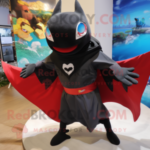 Black Manta Ray mascot costume character dressed with a Cargo Shorts and Shawls