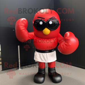 Red Boxing Glove mascot costume character dressed with a Skirt and Sunglasses