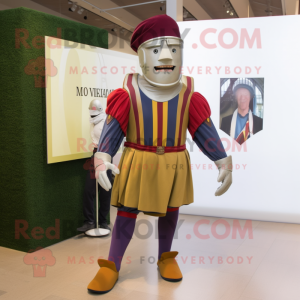 Olive Swiss Guard mascot costume character dressed with a Corduroy Pants and Foot pads