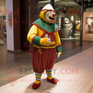 Olive Swiss Guard mascot costume character dressed with a Corduroy Pants and Foot pads