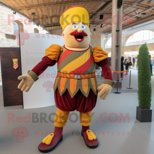 Olive Swiss Guard mascot costume character dressed with a Corduroy Pants and Foot pads